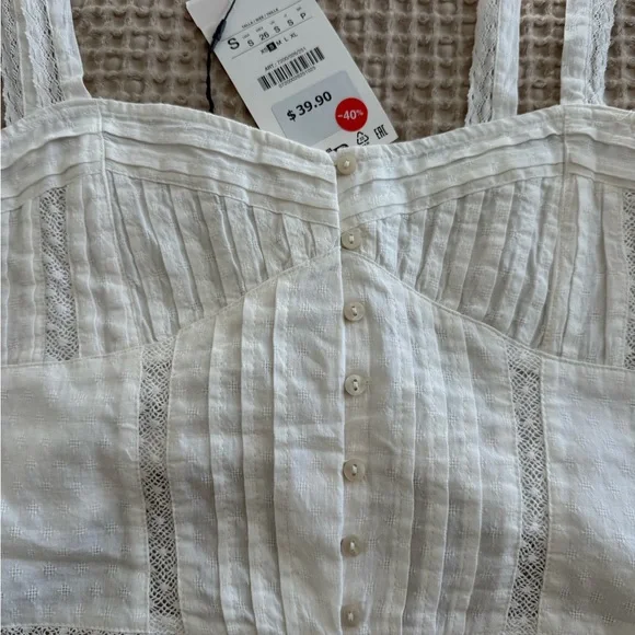 Zara White Lace-Trimmed Women's linen Top - Picture 3 of 4